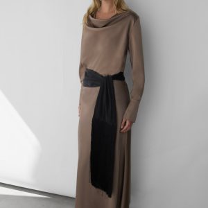SATIN COWL NECK LONG SLEEVE BLOUSE