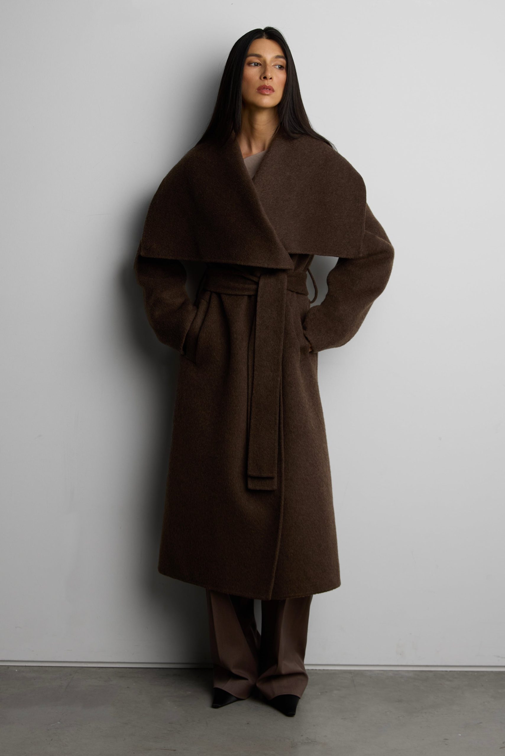 WOOL BLEND HANDMADE BELTED COAT